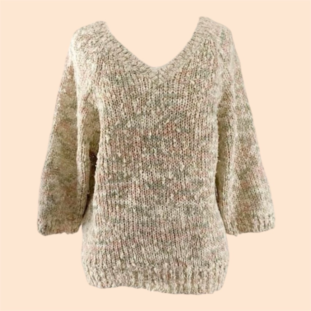 1980s V Neck Confetti Print Knit Sweater by Ann Stevens